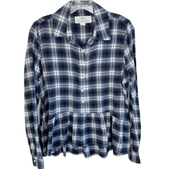 Anthropologie Tops - Trovata Birds of Paradis by Anthropologie Women's Navy Blue Plaid Top Sz Small